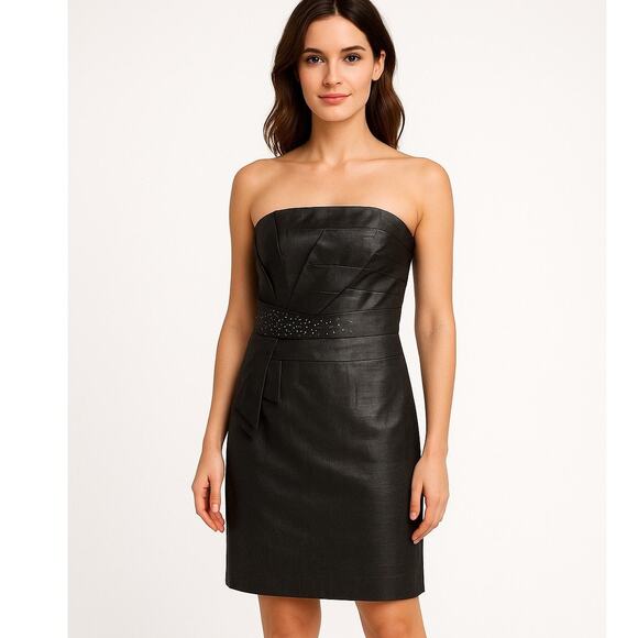 2000s Jessica McClintock Charcoal Strapless Cocktail Dress medium - Picture 1 of 12